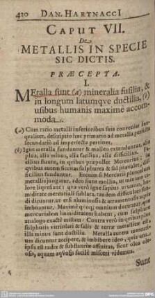 Caput VII. De Metallis in Specie Sic Dictis.