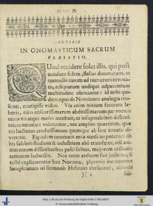 Autoris in Onomasticum Sacrum Praefatio.