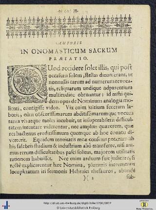 Autoris in Onomasticum Sacrum Praefatio.