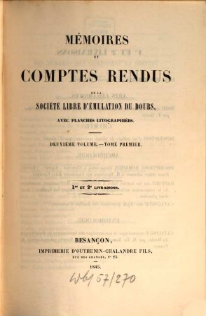 Mémoires de la Société Libre d'Emulation du Doubs, 2. 1844/45