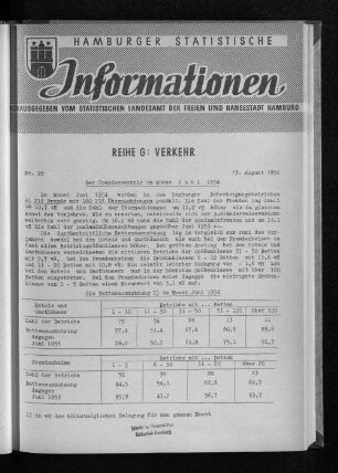 Der Fremdenverkehr im Monat Juni 1954 : Nr. 28