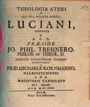 Theologia Athei seu Qvi Ita Injuste Audit, Luciani