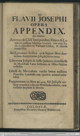 Ad Flavii Josephi Opera Appendix