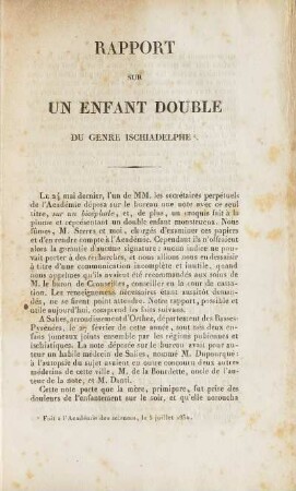 Text: Rapport sur un enfant double du genre Ischiadelphe.