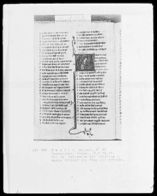 Roman de la Rose & Rosenroman — Initiale A (pres), darin das Alter in Gestalt einer Frau mit Krücken, Folio 3verso