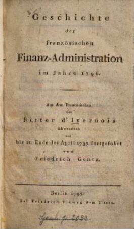 Geschichte der französischen Finanz-Administration im Jahre 1796