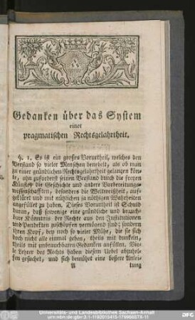 Gedanken über das System einer pragmatischen Rechtsgelahrtheit.