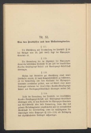 XI. Von den Friedhöfen und dem Bestattungswesen