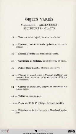 Objets variés - Verrerie - Argenterie - Sculptures - Glaces (Nr. 18-37)