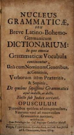 Nucleus Grammaticae seu breve Latino-Bohemo-Germanicum dictionarium