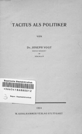 Tacitus als Politiker : [Antrittsrede]