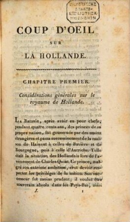 Coup d'oeil sur la Hollande, ou tableau de ce royaume en 1806. 1