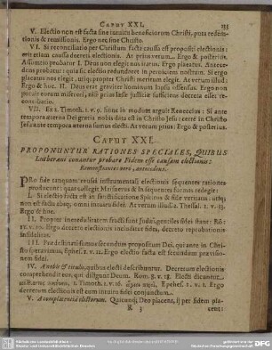Caput XXI. Proponuntur Rationes Speciales, Quibus Lutherani conantur probare Fidem esse causam electionis: Remonstrantes vero, antecedens