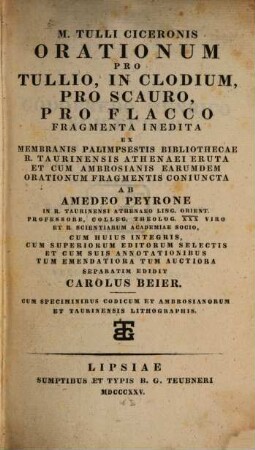 Orationum pro Tullio, in Clodium, pro Scauro, pro Flacco fragmenta inedita