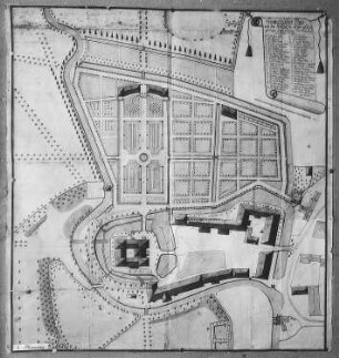 Geometrischer Plan von Schloss Rötha und den Nebengebäuden sowie der Gartenanlagen