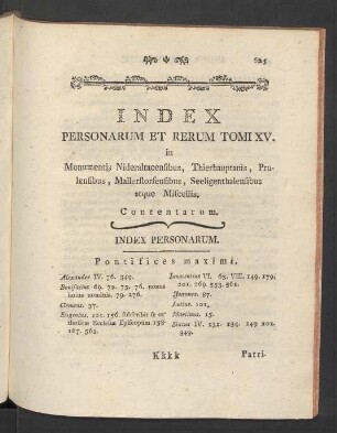 Index Personarum Et Rerum Tomi XV.