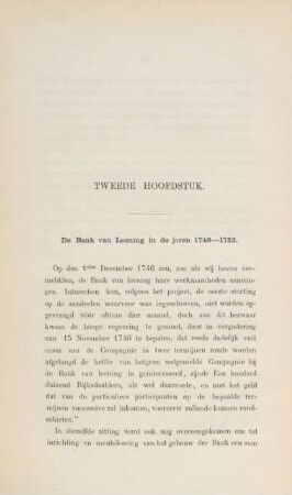 Tweede hoofdstuk. De Bank van Leening in de jaren 1746 - 1752