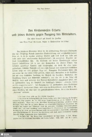 Das Kirchenwesen Erfurts und seines Gebiets gegen Ausgang des Mittelalters. Ein erster Entwurf auf Grund der Quellen.