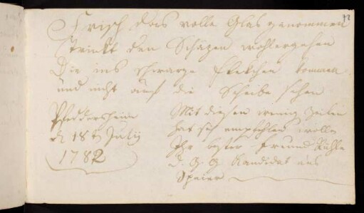 Rühle [Theologiestudent aus Speyer in Gießen]. Pfeddersheim, 18.07.1782.