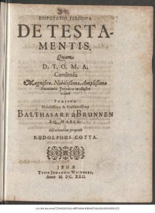 Disputatio Iuridica De Testamentis