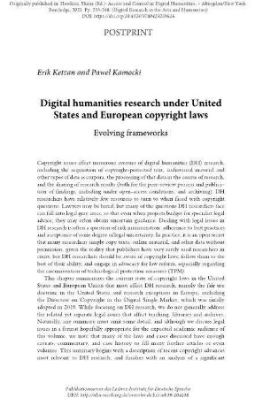 Digital humanities research under United States and European copyright laws. Evolving frameworks