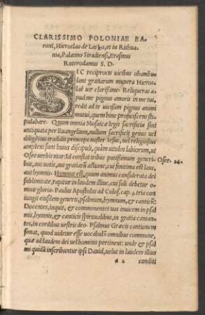 Clarissimo Poloniae Baroni, Hieroslao de Lasko, et in Rithuania, Palatino Siradiensi, Erasmus Roterodamus S. D.
