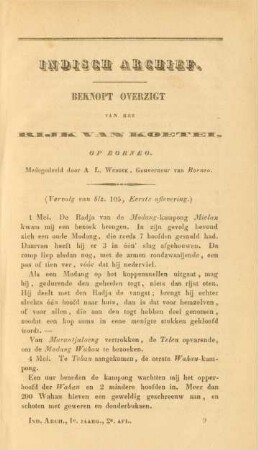 Beknopt overzigt van het rijk van Koetei, op Borneo. medegedeeld door A. L. Weddik, gouverneur van Borneo