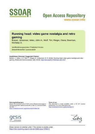 Running head: video game nostalgia and retro gaming