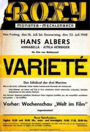 Maueranschlag zur Ankündigung des Films "Varieté" mit Hans Albers