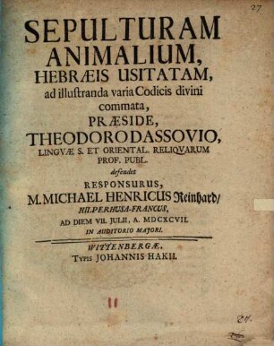 Sepulturam animalium, Hebraeis usitatam