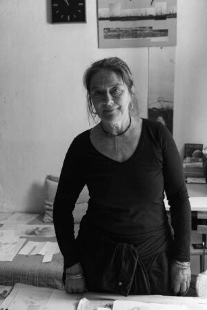 Maja Nagel (*1959) in ihrem Atelier in Eula bei Nossen; sorbische Grafikerin, Malerin und Trickfilmerin