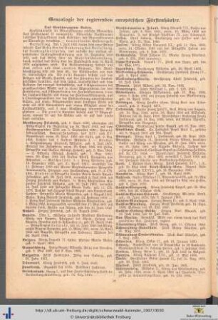 Genealogie der regierenden europäischen Fürstenhäuser.