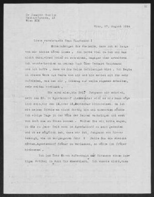 Brief von Joseph Chapiro an Margarete Hauptmann