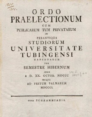 Vorlesungsverzeichnis 1800/01