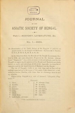 Journal of the Asiatic Society of Bengal. Part 1, History, antiquities, etc, 53. 1884, Part. 1