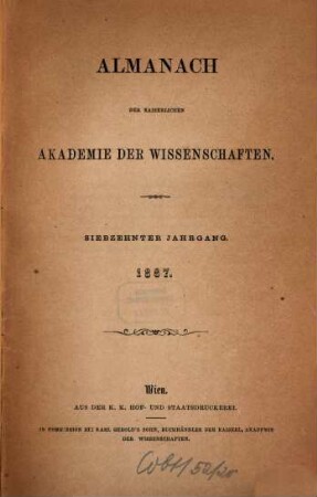 Almanach : für das Jahr .... 17. 1867