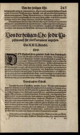 Von der heiligen Ehe ... Der XXII. Artickel.