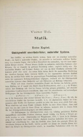 Erstes Kapitel. Gleichgewicht unveränderlicher, materieller Systeme.