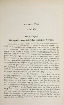 Erstes Kapitel. Gleichgewicht unveränderlicher, materieller Systeme.