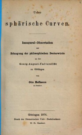 Ueber sphärische Curven : Inaug. Diss.