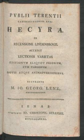 Publii Terentii Carthaginiensis Afri Hecyra