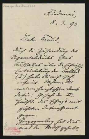 Brief an Philipp Spitta : 08.03.1893