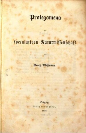 Prolegomena der speculativen Naturwissenschaft
