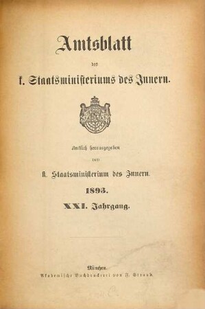 Amtsblatt des Königlichen Staatsministeriums des Innern. 21. 1893