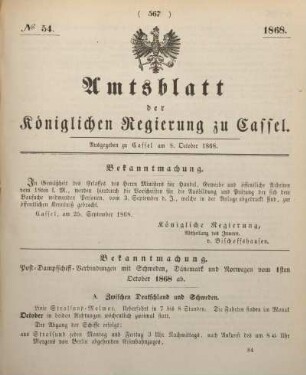 № 54. Ausgegeben zu Cassel am 8. October 1868.