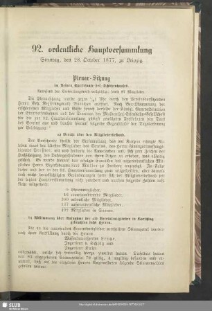 92. ordentliche Hauptversammlung : Sonntag, den 28. October 1877, zu Leipzig