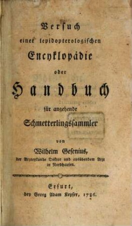 Versuch einer lepidopterologischen Encyklopädie oder Handbuch für angehende Schmetterlingssammler