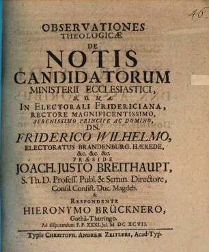 Observationes Theologicae De Notis Candidatorum Ministerii Ecclesiastici
