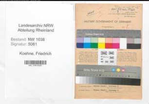 Entnazifizierung Friedrich Koehne , geb. 05.12.1888 (Postbeamter)