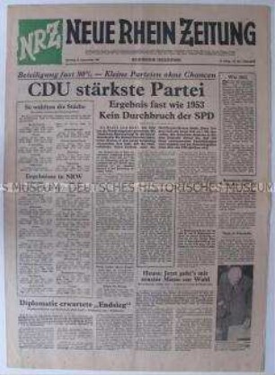 Tageszeitung "Neue Rhein Zeitung" (NRZ) mit den Ergebnissen der Bundestagswahl 1957
